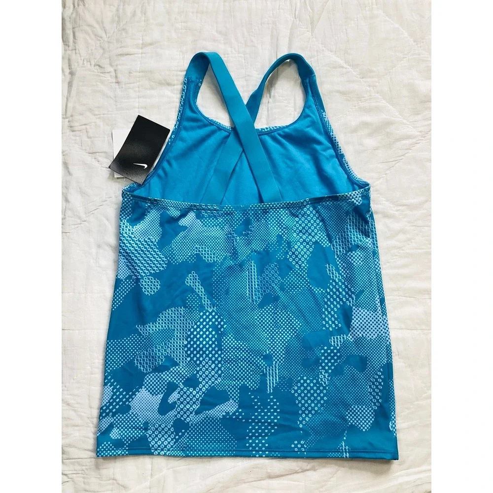 New Nike Tankini Swim Top XL Girls Light Blue Fury Optic Camo Crossback